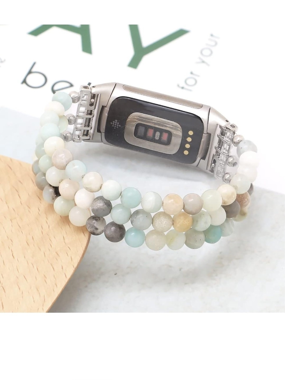 Fitbit Amazonite Beaded Replacement Band in Pastel Multi Tones STAINLESS STEEL